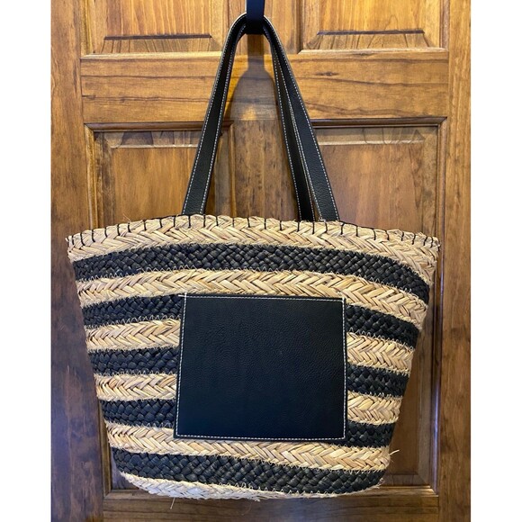 Universal Threads Bucket Bag Wicker Straw Black Stripe Practical Versatile Tote - Picture 11 of 11